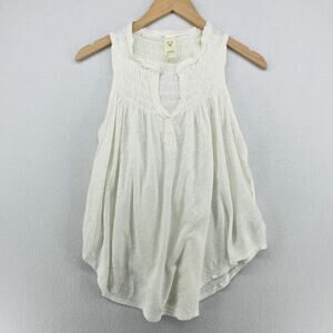WE THE FREE Tank Top XS FREE PEOPLE New To Town Smocked Slub Linen Cotton White